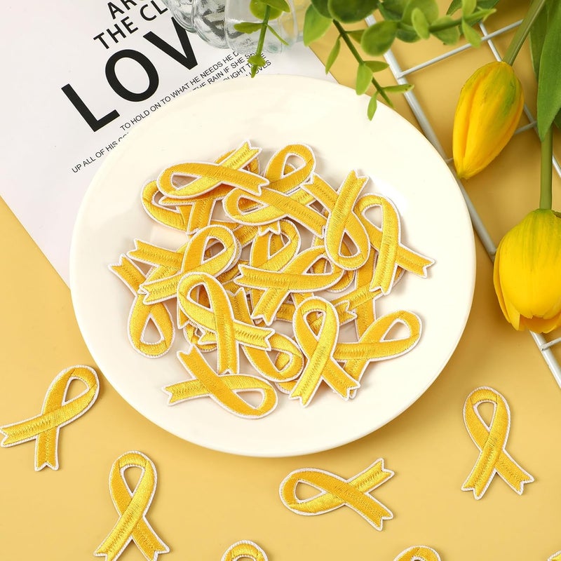 Augsun 30pcs Yellow Ribbon Iron on Patches Bone Cancer Awareness Embroidered Sew Applique Repair Patch Support Campaign Charity Donation Event DIY Crafts for Clothing Dress Backpack Hat Decorations ﻿ - Image 5